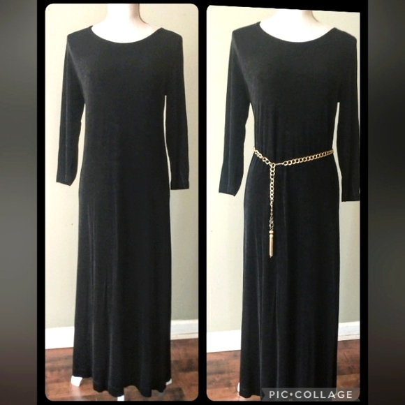Great Long Black Dress! Vintage Softwear by Mark Singer - L - Picture 1 of 7